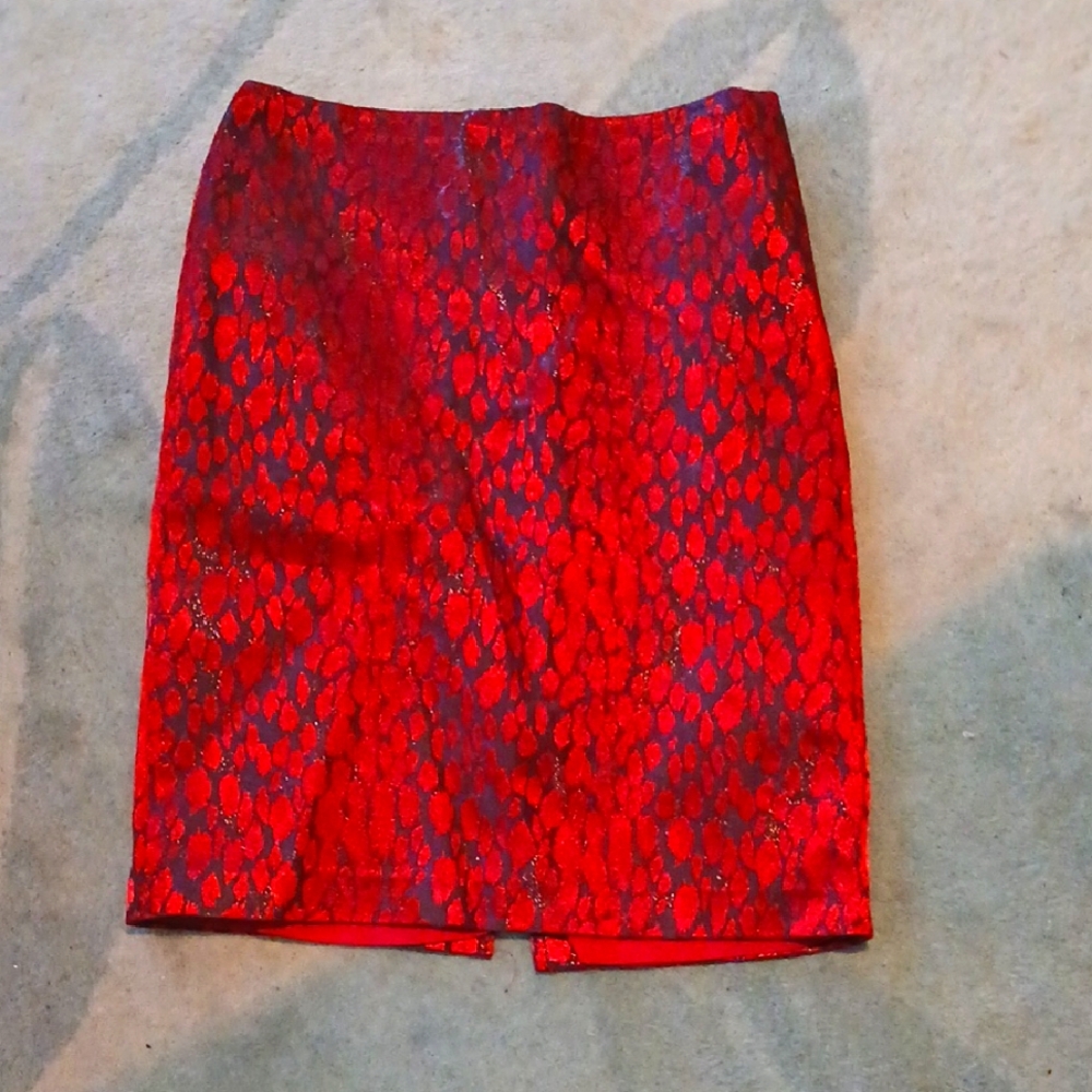 Red Metallic Animal Print Pencil Skirt